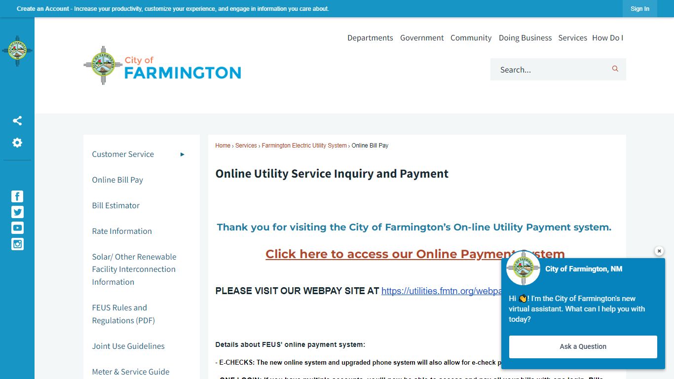 Online Utility Service Inquiry and Payment - Farmington, NM